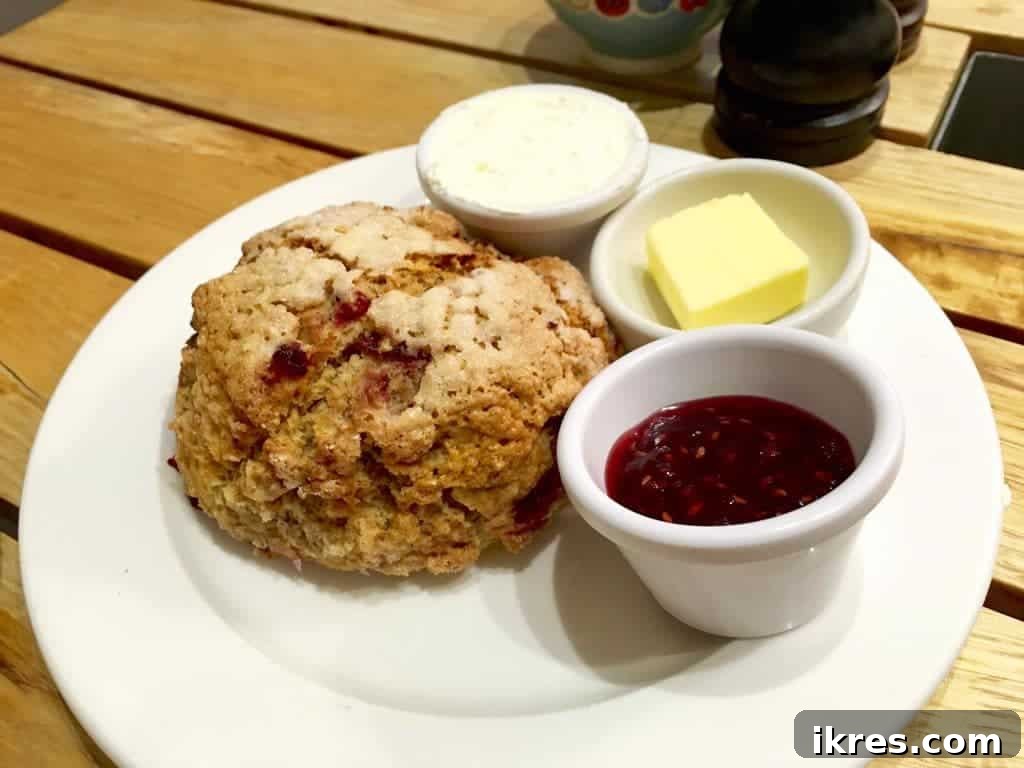A delicious scone served with fresh cream and jam, a quintessential Irish treat.