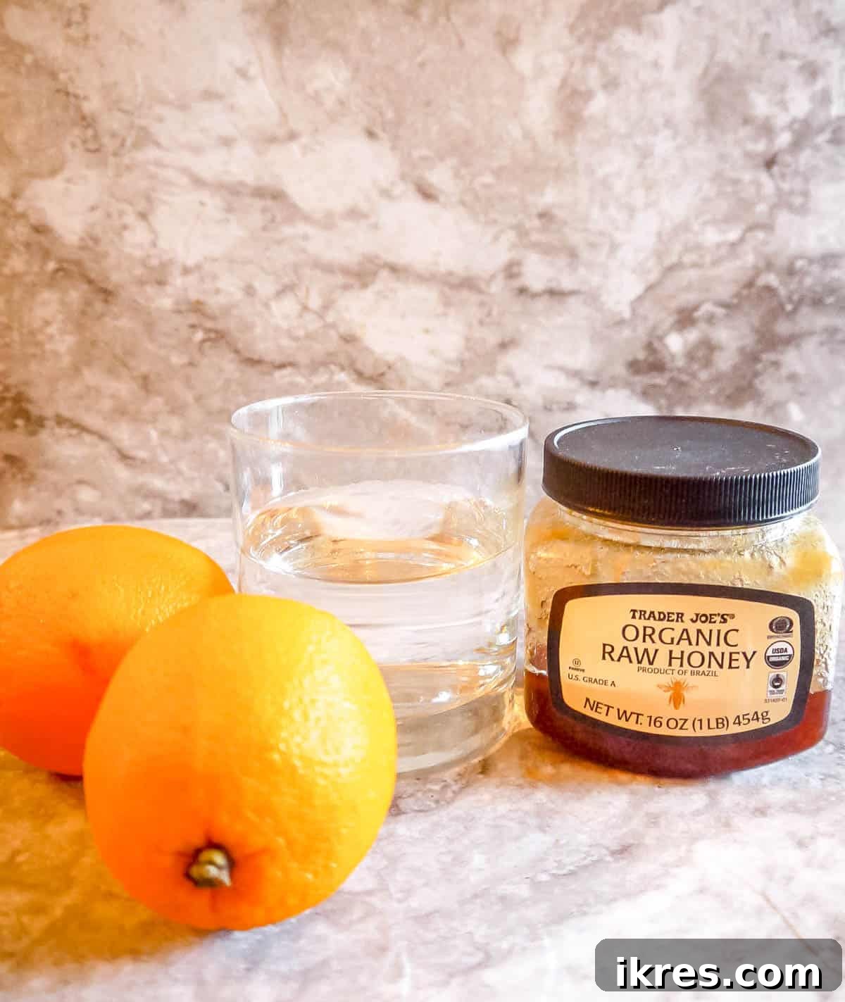 Paleo Honey Candied Orange Peels 3 Three key ingredients: fresh navel oranges, natural honey, and water for making candied orange peels.
