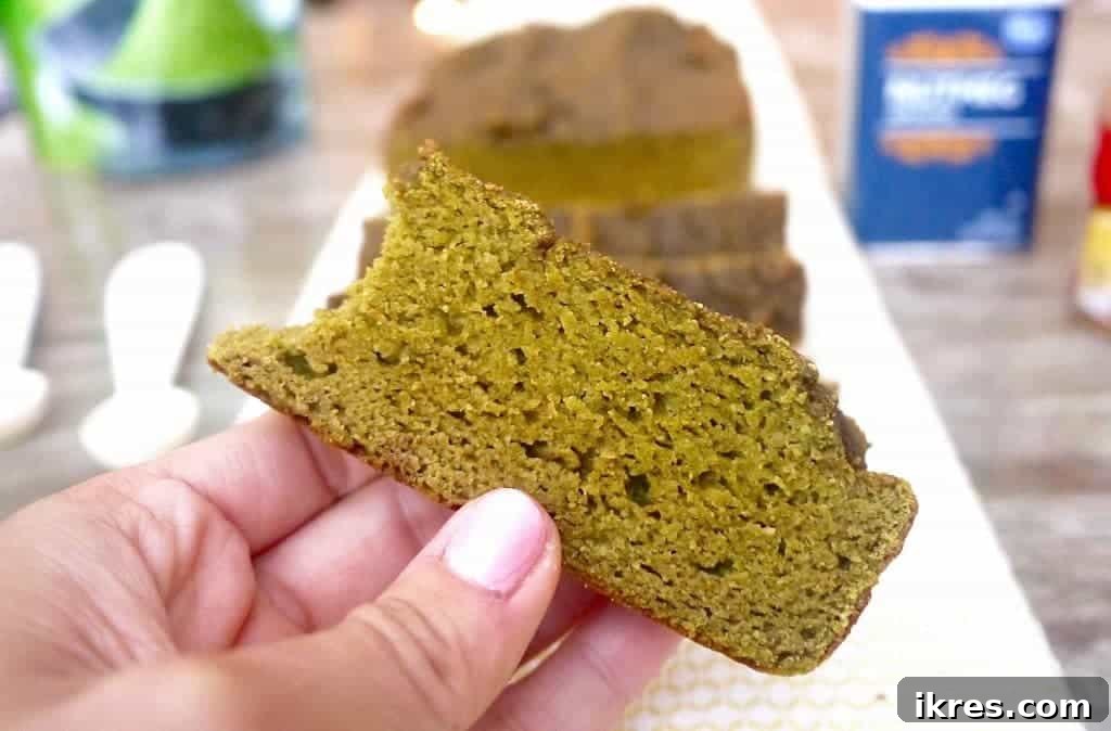 Full view of the baked Grain-Free Morning Matcha Loaf, perfectly golden and ready to be sliced.