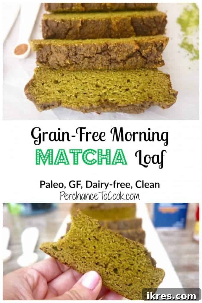 Energizing Paleo Matcha Loaf 7 Grain-Free Morning Matcha Loaf (Paleo, GF) - overhead shot of the full loaf.