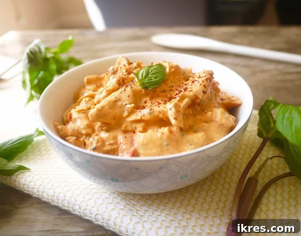 Red Coconut Curry Pulled Chicken served with a side of roasted vegetables.