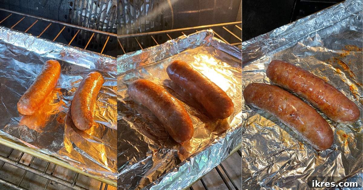 Perfect Oven-Roasted Italian Sausage 4 A collage of images showing how to cook Italian sausage in the oven.