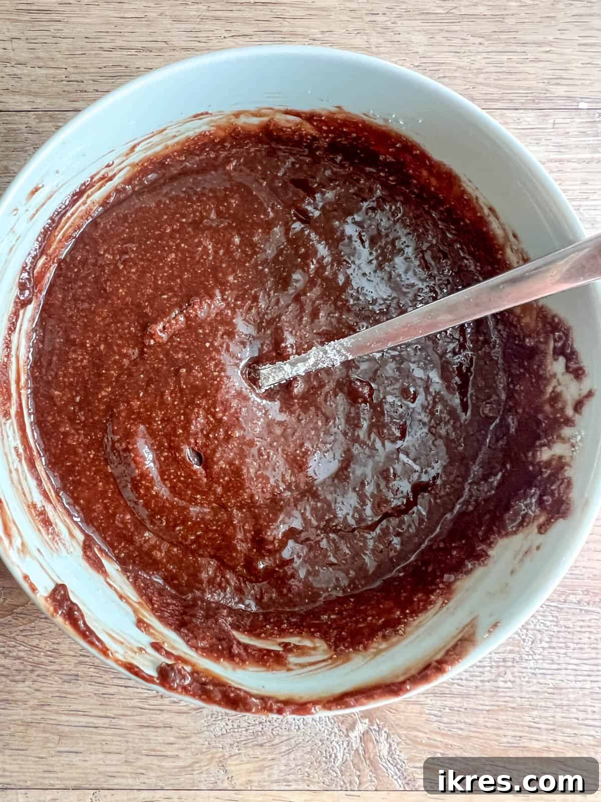 Small Batch Fudgy Almond Flour Brownies (Grain-Free) 5 Almond flour brownie batter in a bowl, showing its thick, rich consistency.
