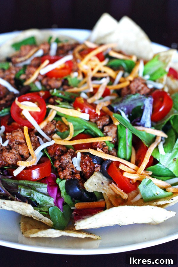 Taco Salad without dressing, showing the layers