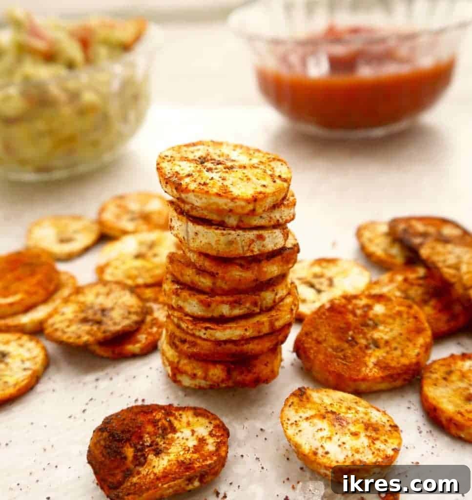 Crispy Baked Paprika Garlic Plantain Chips, perfect for a Paleo and GF diet.