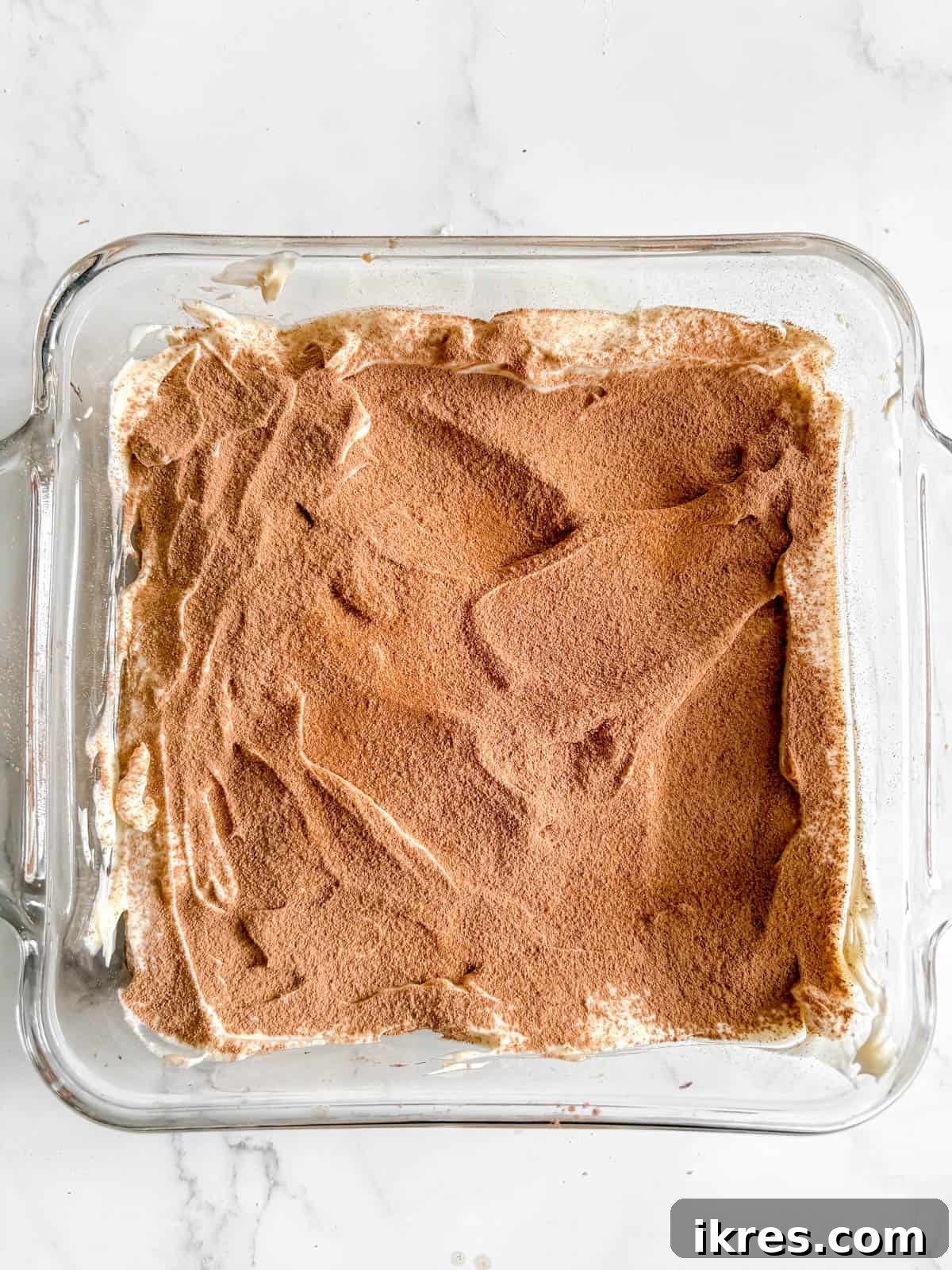 First layer of mascarpone and coconut cream mixture.