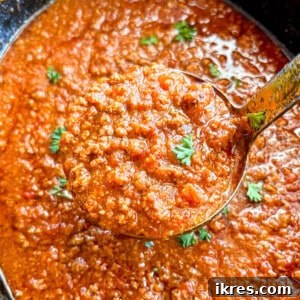 Spaghetti Sauce with Ground Beef in a slow cooker.