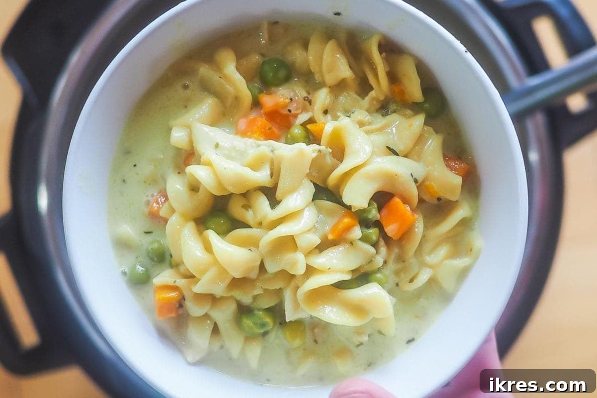 Creamy Instant Pot Chicken and Noodles, a comforting and quick one-pot dinner solution.