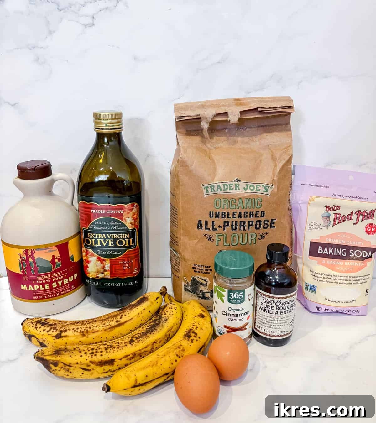 Ingredients for homemade maple banana bread.