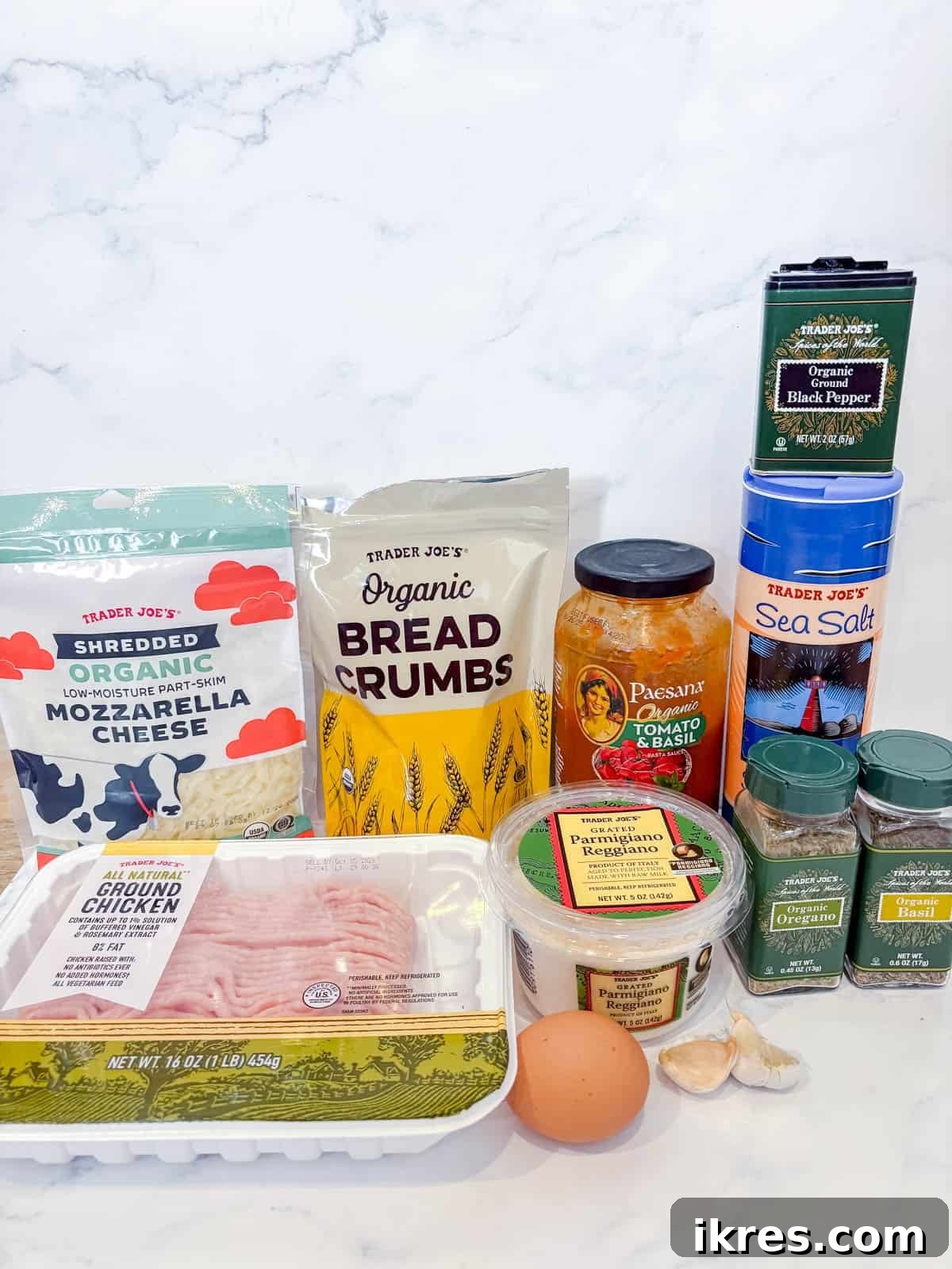 Ingredients needed to make chicken parm meatballs.