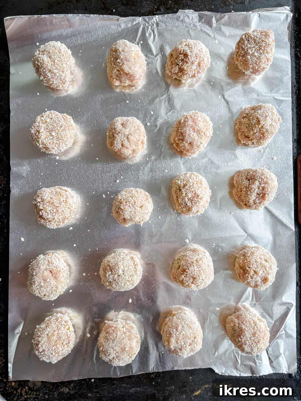 Chicken parmesan meatballs before baking. 