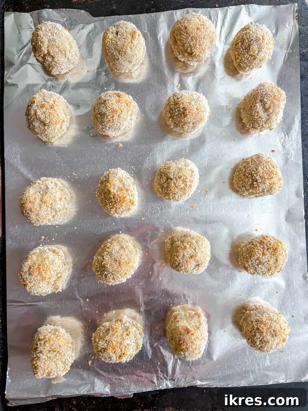 Chicken parmesan meatballs after baking. 
