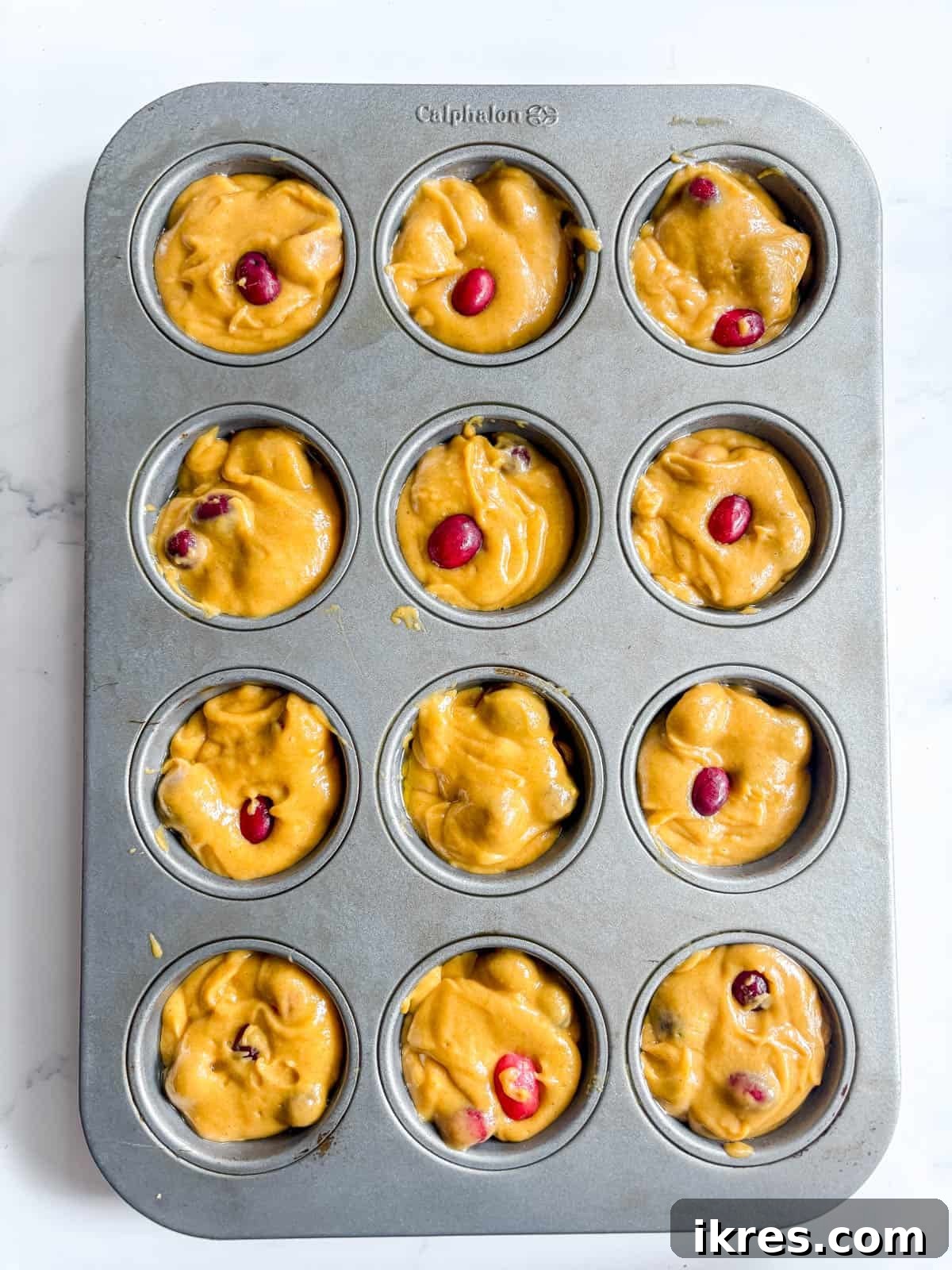 Pumpkin Cranberry Muffins Recipe: Spiced, Moist Fall Treats 8 Pumpkin cranberry muffins before baking.