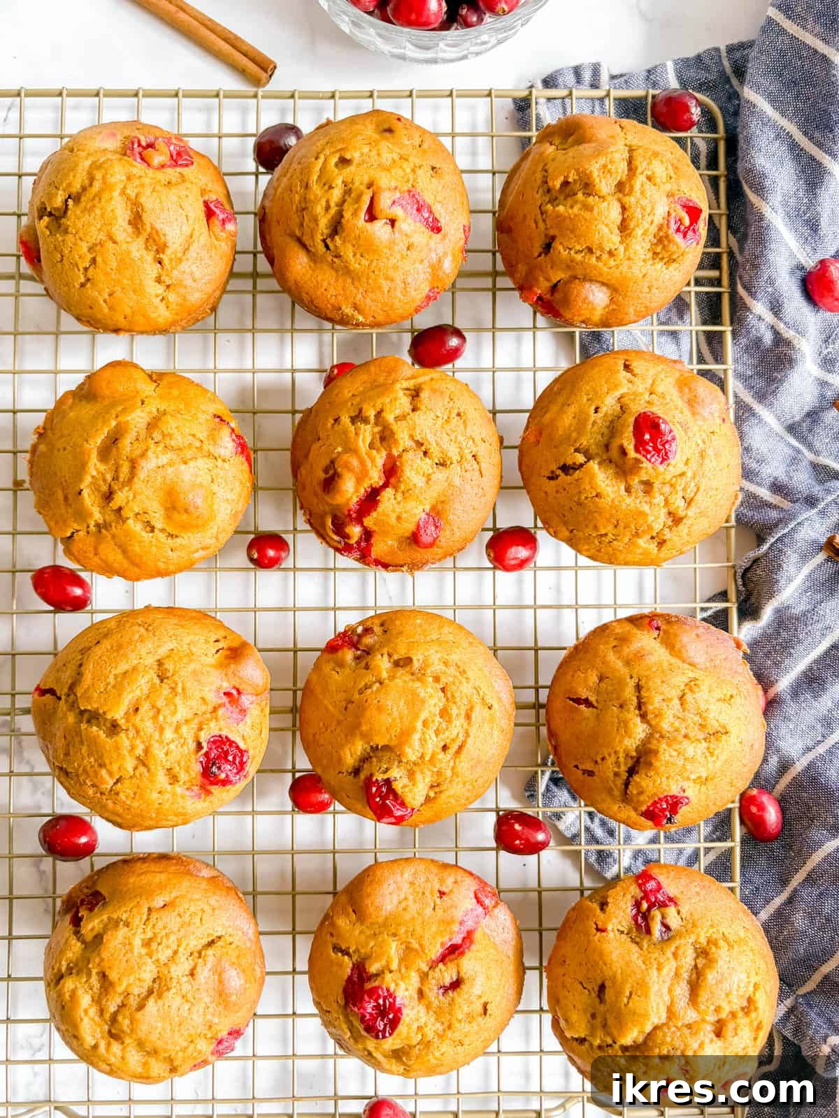 Pumpkin Cranberry Muffins Recipe: Spiced, Moist Fall Treats 10 Pumpkin cranberry muffins cooling on a wire rack.
